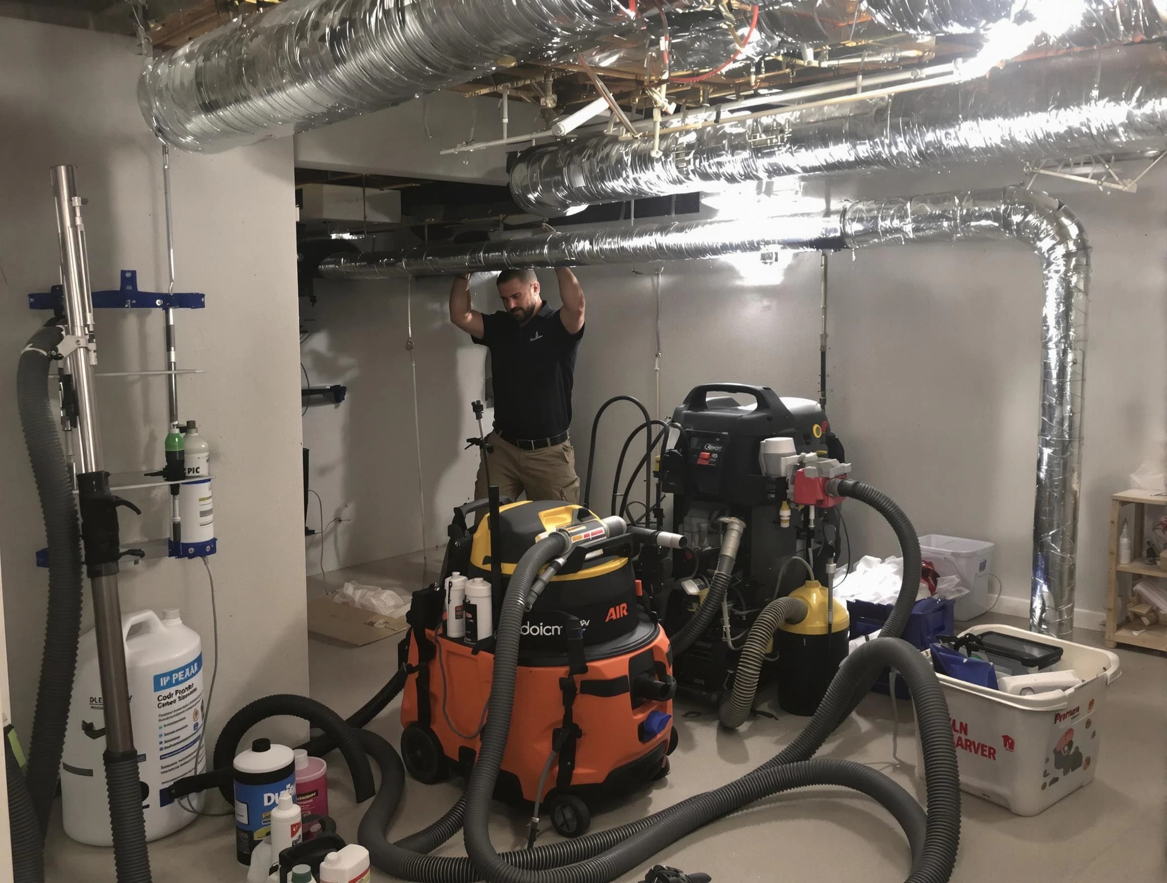 Paradise Hills Air Duct Cleaning specialist performing professional mold removal from air ducts using safety equipment in Paradise Hills