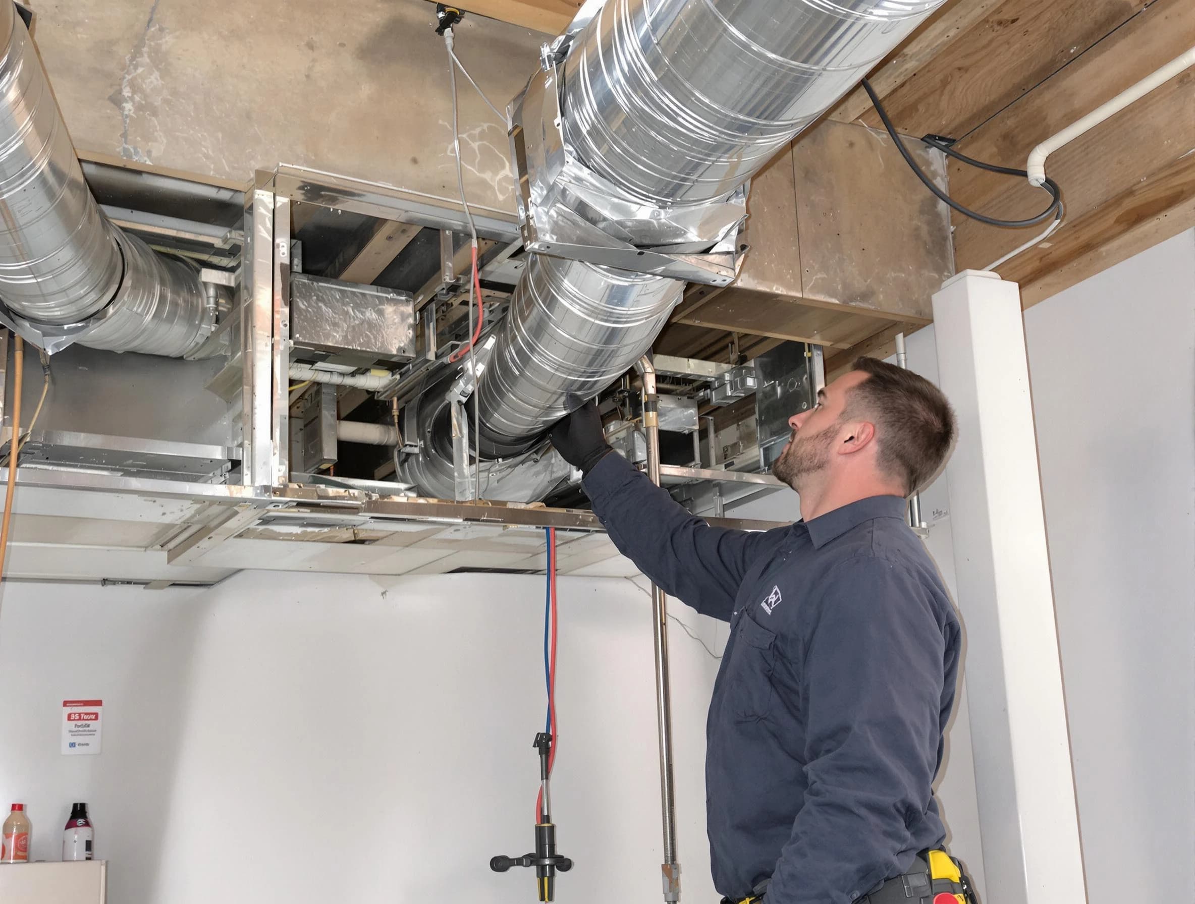 Paradise Hills Air Duct Cleaning technician performing professional air duct repair using specialized tools in Paradise Hills