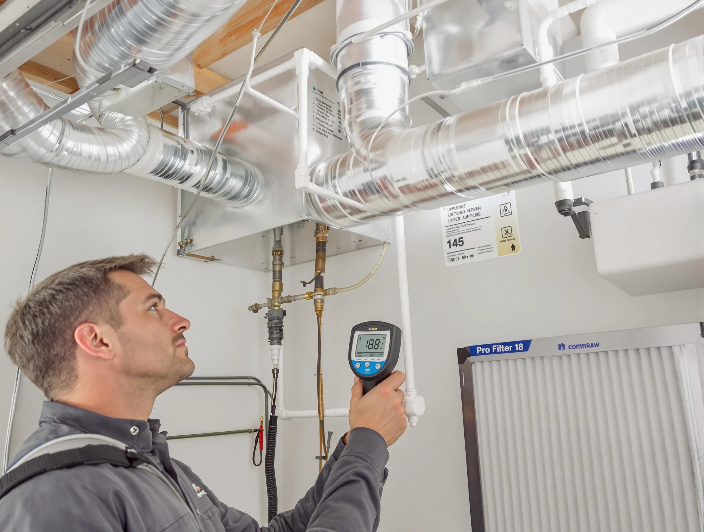 Paradise Hills Air Duct Cleaning expert conducting detailed filter system inspection using diagnostic tools in Paradise Hills